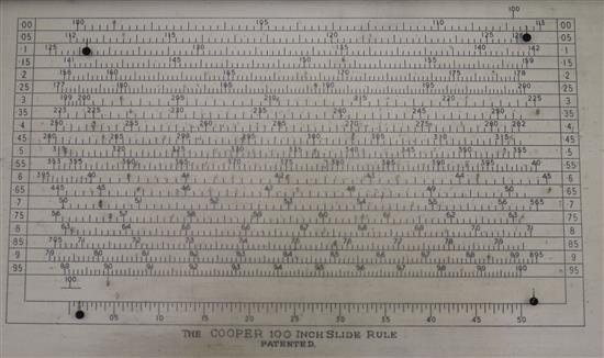 A Cooper 100 inch slide rule, made by Stanley, 9.75in.